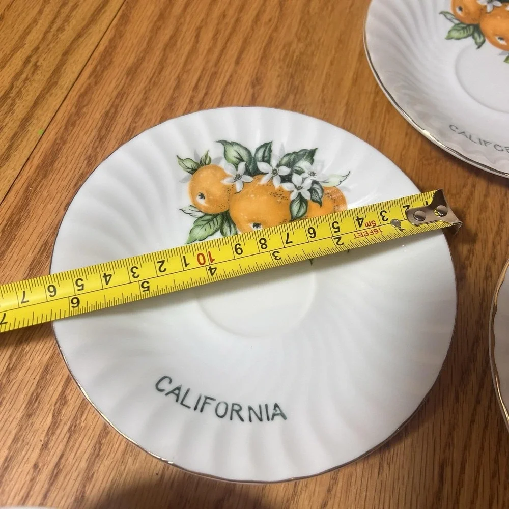 VTG SET of 3 'California' E W Princess Tea Cups Saucer Hand Painted Oranges Gold